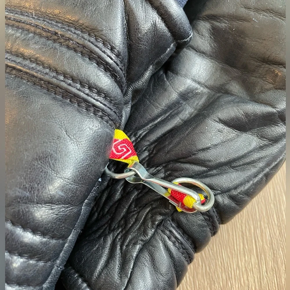 Vintage Kombi navy blue leather mittens mitts in quilted diamond pattern. M - Picture 5 of 5